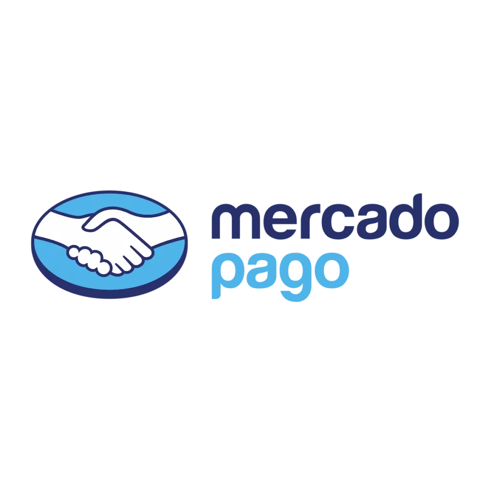 Logo de Mercado Pago sobre fondo blanco, símbolo de plataforma de pagos e inversiones digitales