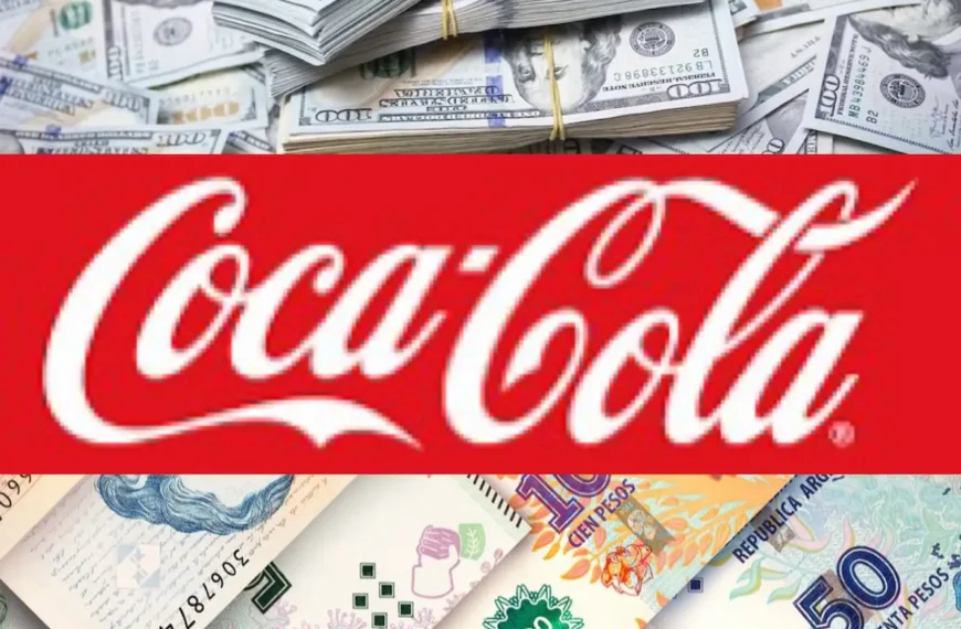 Imagen del logo de Coca Cola con pesos y dólares