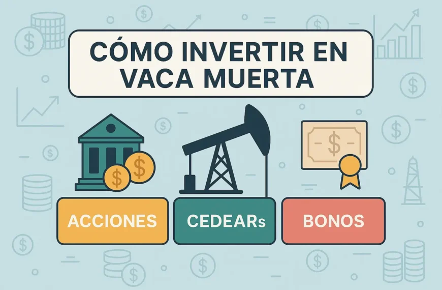 Ilustración sobre cómo invertir en Vaca Muerta con opciones como acciones, CEDEARs y bonos desde Argentina hecha con Inteligencia Artificial
